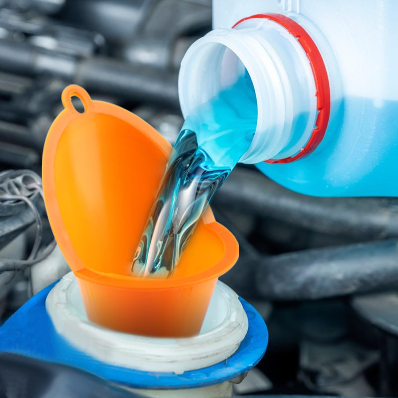 4 Pcs Plastic Long Neck Oil Funnel for Change, Multi-Function Long for Transmission Fluid Automotive Funnels, Car Water Diesel Fuel Kerosene Liquids Engine Oil Funnel Set 4pcs - Orange