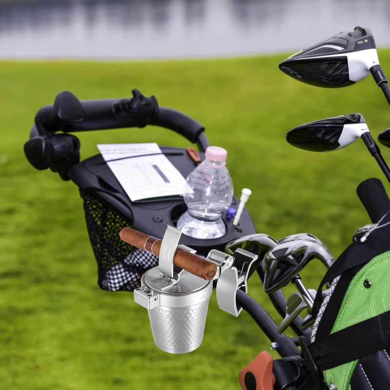 Cigar Golf Cart Holder - Windproof, Patio & Exterior Ashtray with Lid, Smell Proof, Portable & Standing