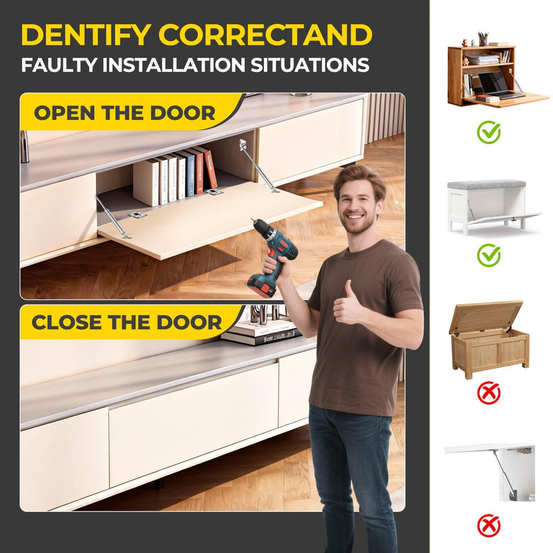 Drop Down Gas Struts,with 90 Degree Page Turning axis,Gas Spring Hinge,for Cabinet and Desk Downward Flap Slowly Down,Only Open Down The Door (2, Silver) 2