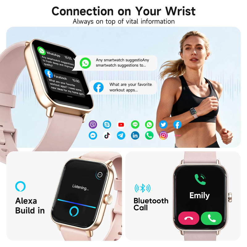 Smart Watch for Women,1.85'' AMOLED Ultra-Clear Screen,Alexa Built-in | Fitness Tracker with 110+ Sport Modes Heart Rate/SpO2/Sleep/Calories Monitor,Smartwatch for iOS/Android,IP68 Waterproof Pink 1.85