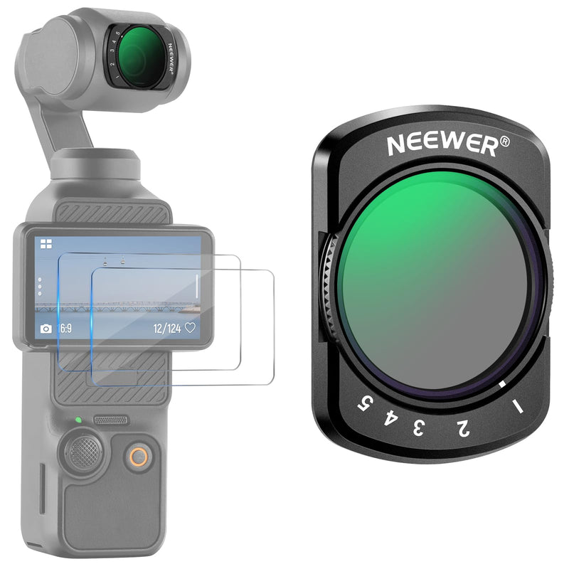 NEEWER Variable ND2-32 Filter Compatible with DJI Osmo Pocket 3, Magnetic 1-5 Limited Stops Adjustable ND Filter with HD Multi Coated Optical Glass/Aluminum Frame/2 LCD Screen Protectors