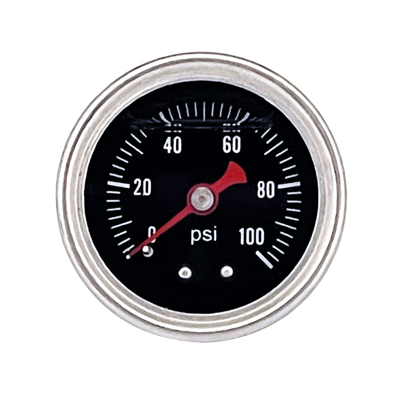 Fuel Pressure Gauge with 6AN Fuel Pressure Take Off Fitting, 0-100Psi, 1-1/2" Black Dial, 1/8" NPT Center Back Mount, Glycerin Filled, An6 Adapter 6AN-100PSI