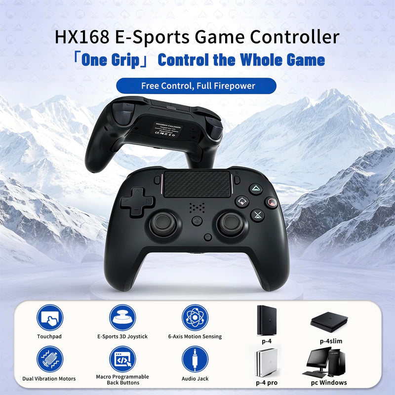 Jersonn Wireless Controller Compatible with PS4/Pro/Slim/PC, with Dual Vibration, 1200mAh Battery, 6-Axis Motion Sensor, Built-in Speaker & 3.5mm Headphone Jack, Charging Cable (Black) Black