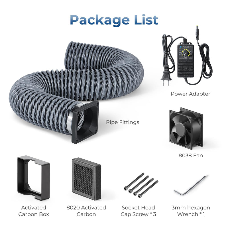 TOPCUBE Adjustable Ventilation Kit with Powerful Exhaust Fan and Filter, Magnetic-Mount Exhaust Pipe Kit for 3D Printer Enclosure, Efficient Ventilation, Exhaust Odors Smoke and Dust