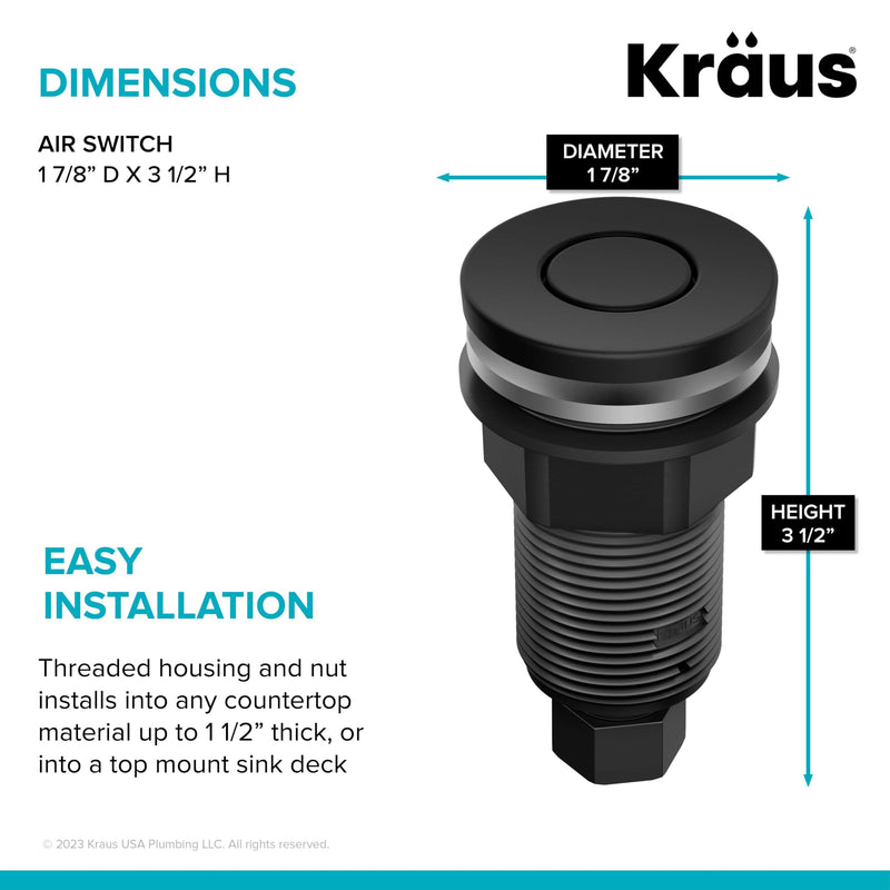 KRAUS Flat-Top Garbage Disposal Air Switch Button in Matte Black, KWDB-20MB – Push Button ONLY