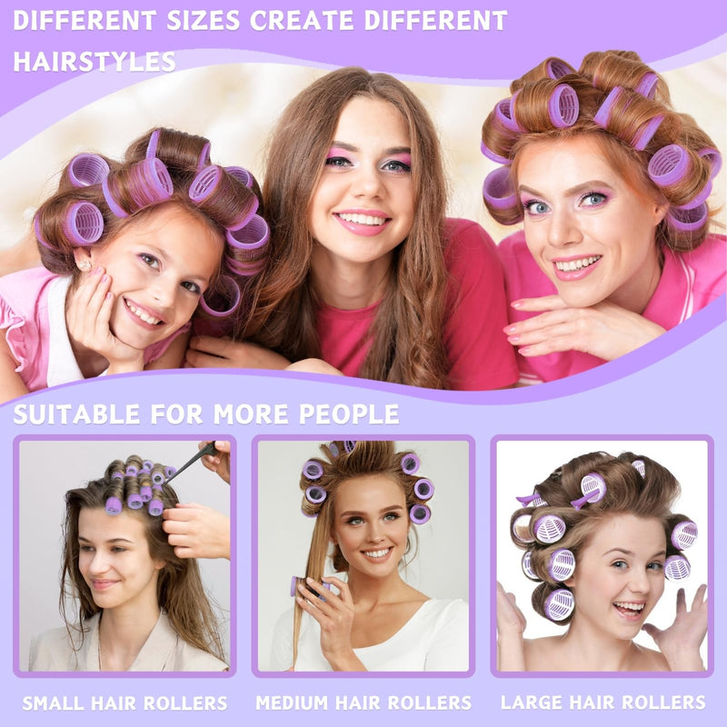 KEYRI 48PCS Hair Rollers Set Hair Rollers with Clips Self Grip Jumbo Hair Roller No Heat Heatless Hairs Rollers for Long Medium Short Hair Styling Hairs Salon Hairdressing Curlers (Purple, 3 Size) Purple 1 count (Pack of 48)
