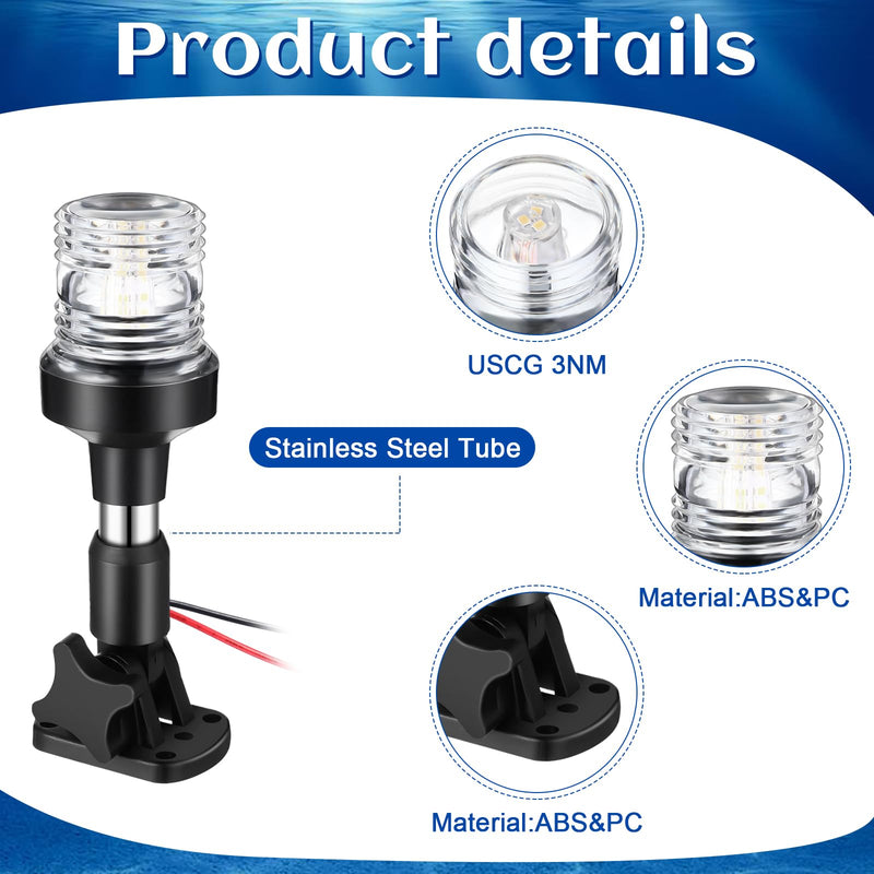 Rossesay Boat Stern Light Set White LED Marine Anchor Light with Base, 2 Pcs Red and Green Navigation Lights LED Anchor 3nm 360° Fold Down Stern Lights for Pontoon, Fishing, Bass 12-24v(6 Inch) 6 Inch