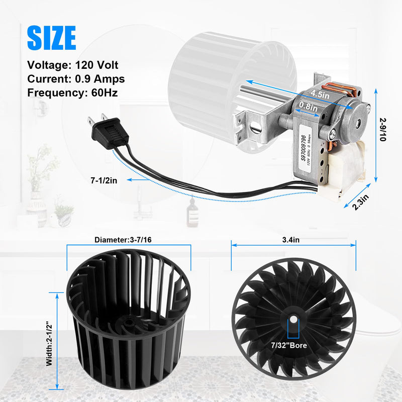 Upgraded S97009796 Bathroom Fan Motor Blower Assembly Compatible with Broan Nutone Bulb Ceiling Heaters 162-E, G, J, K, L, M & 164-E, G, J, K, L, M, Replace# 97009796 S97009758 S97009796B, 70 CFM