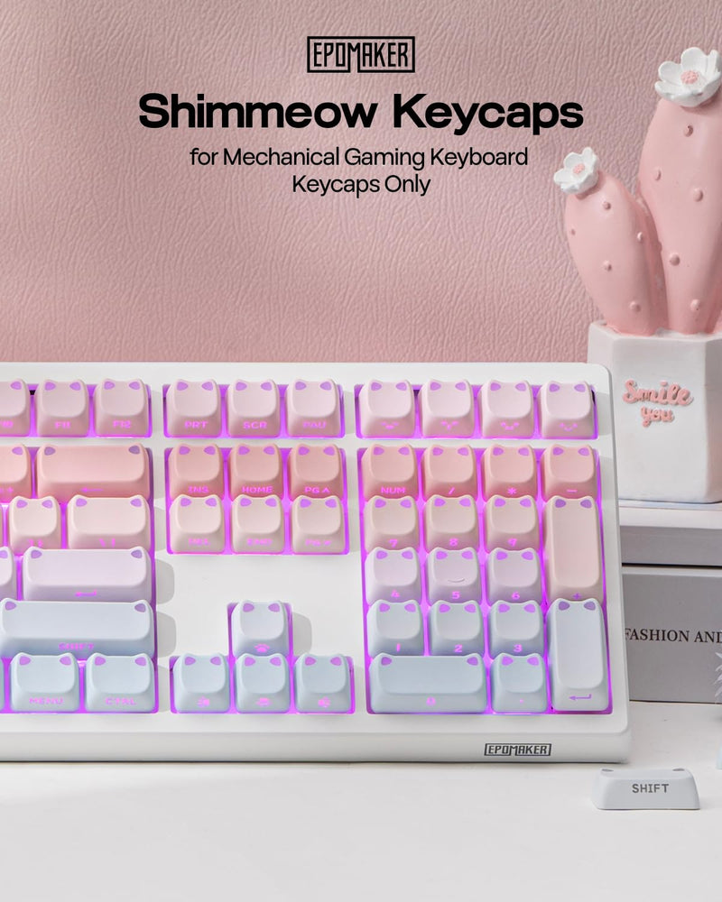 EPOMAKER Shimmeow Cute Cat Themed Keycaps Set for MX Mechanical Keyboard | 113 Keys, Shine Through, MAO Profile, PBT+PC Material, Compatible for 60%/65%/75%/TKL/96%/Full-Sized ANSI Layout (Nebula) Nebula