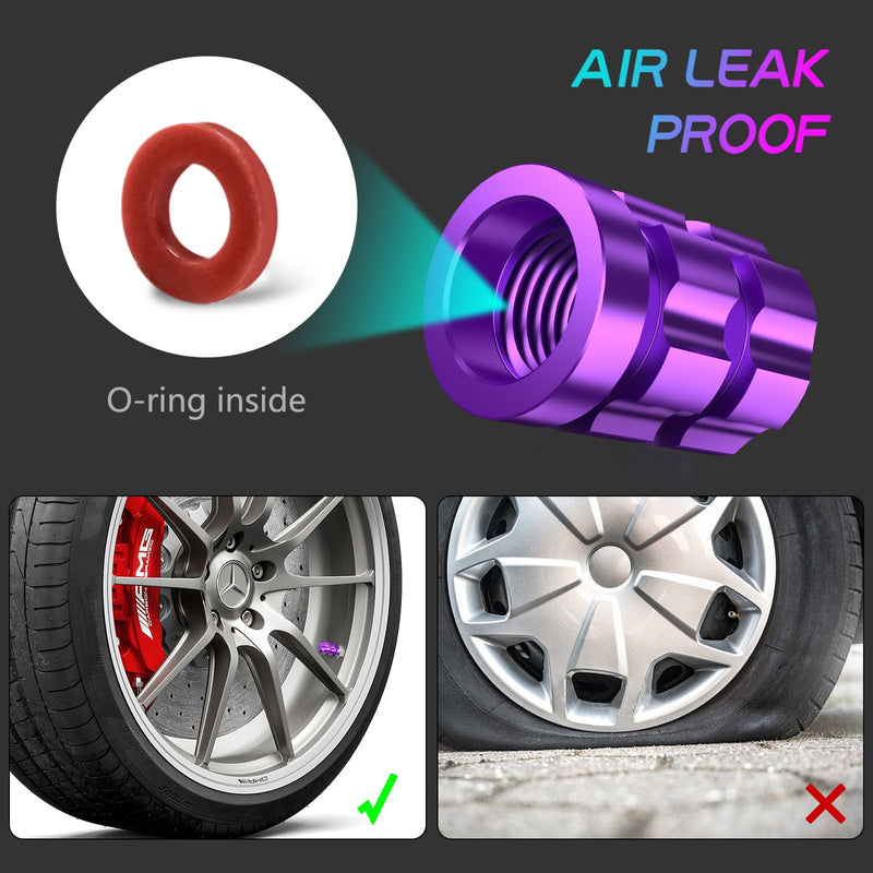 Tire Valve Stem Caps 4 Pack - Rustprood & Fade Resistant Metal Tire caps, Universal Fit for Cars/Trucks/Motorcycles/Bikes (Purple) Purple