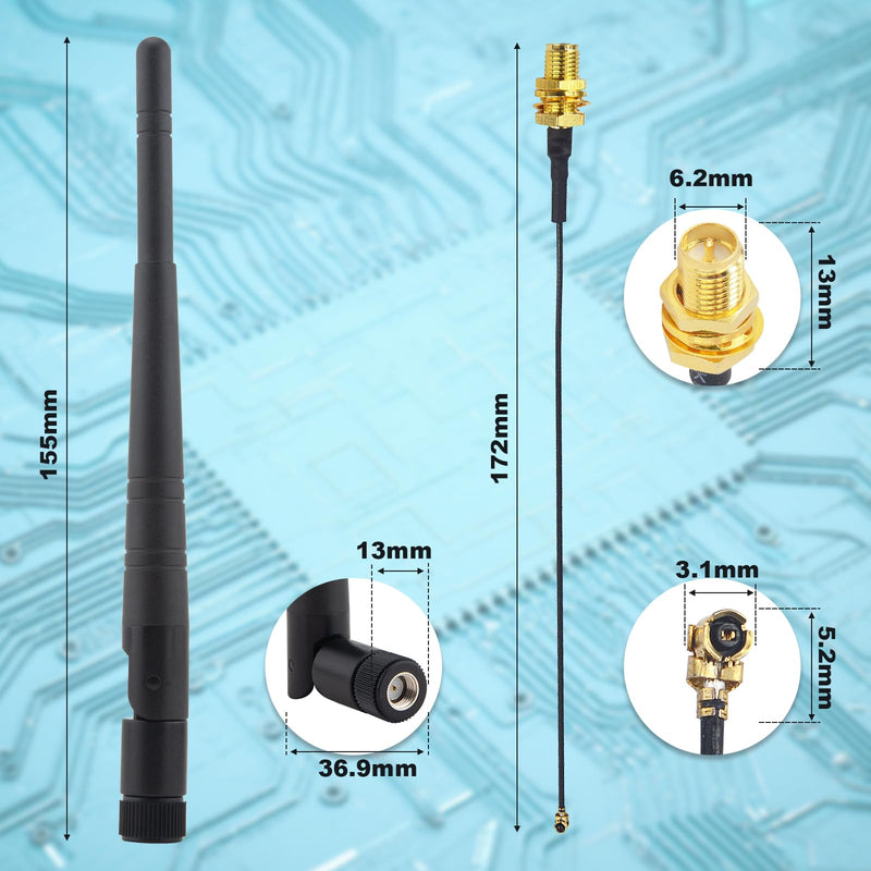 WiFi Bluetooth Antenna 2.4GHz 3dBi RP-SMA Male Foldable Antenna + 17cm U.FL IPX to RP-SMA Female Pigtail Cable for Router Wireless Network Devices Desktop PC USB Adapter Security Camera 2Pcs