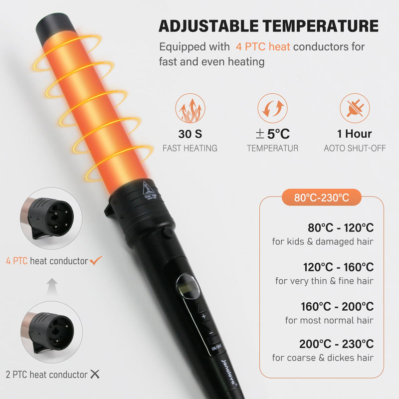 janelove Hair Curler, Curling Wand,6 in 1 Hair Iron Set for Long/Short Hair, with 5 Interchangeable Ceramic Barrel,Include Large/Small Curlers,with Heat Resistant Glove 6 in 1 - 80°C~230°C