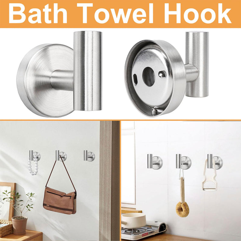 TocTen Bathroom Hardware Set, Thick Stainless Steel Bath Towel Bar Set Including Towel Rack for Bathroom+Toilet Paper Holder+3 Robe Towel Hooks Wall Mount Bathroom Accessory Set(16IN,Brushed Nickel) Brushed Nickel-16 In-thick-5 Pcs