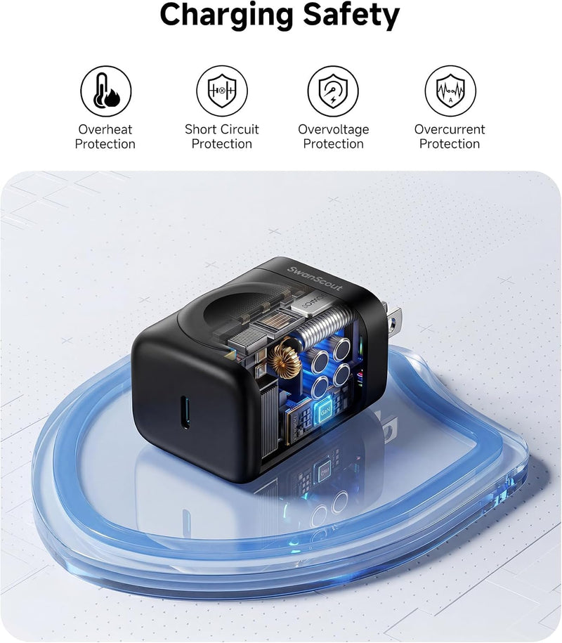 2 in 1 Charger Block for Samsung Watch 8/7/6/5, Samsung S26/Fold 8/Flip 8 | 30W Fast USB C Charger for Samsung Phone, Wireless Charger for Galaxy Watch, GaN Wall Charging Block Power Adapter, SwanScout