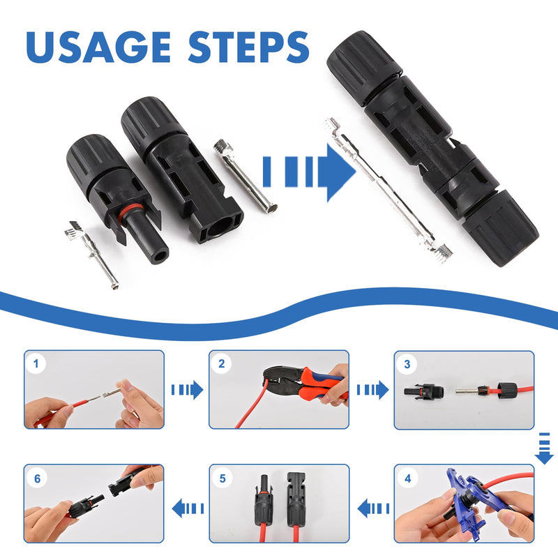 16 PCS Solar Panel Connectors, Male/Female IP67 Waterproof 1000V 30A Solar Cable Connectors (8 Pairs) with 2 Spanners（10AWG） 8 Pairs