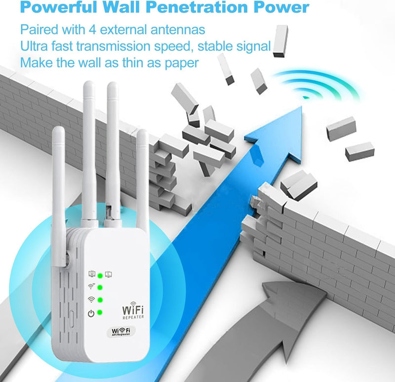 WiFi Extender, 300Mbps Wi-Fi Signal Booster Amplifier for Home Cover Up to 120sq.ft WiFi 2.4GHz Dual Band Wireless Repeater, 4 Antennas 360° WiFi Amplifier, WiFi Range Extender with Ethernet 2A2F4-U10