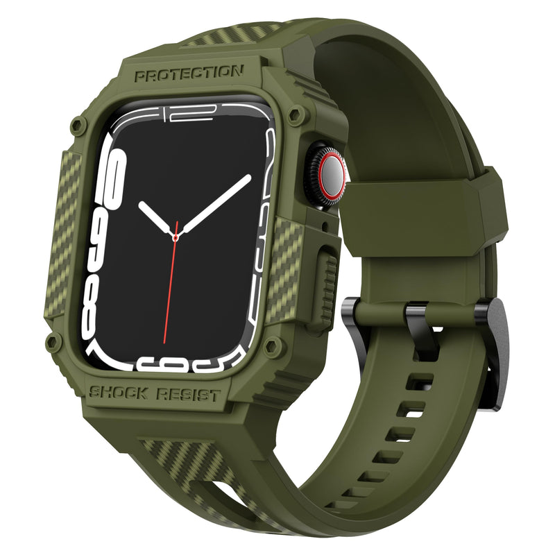 GELISHI Bands Compatible with Apple Watch 9/8/7 45mm, Rugged Men Sport Band with Protective Case for Apple Watch SE 44mm Series 6/5/4/3 42mm Army Green