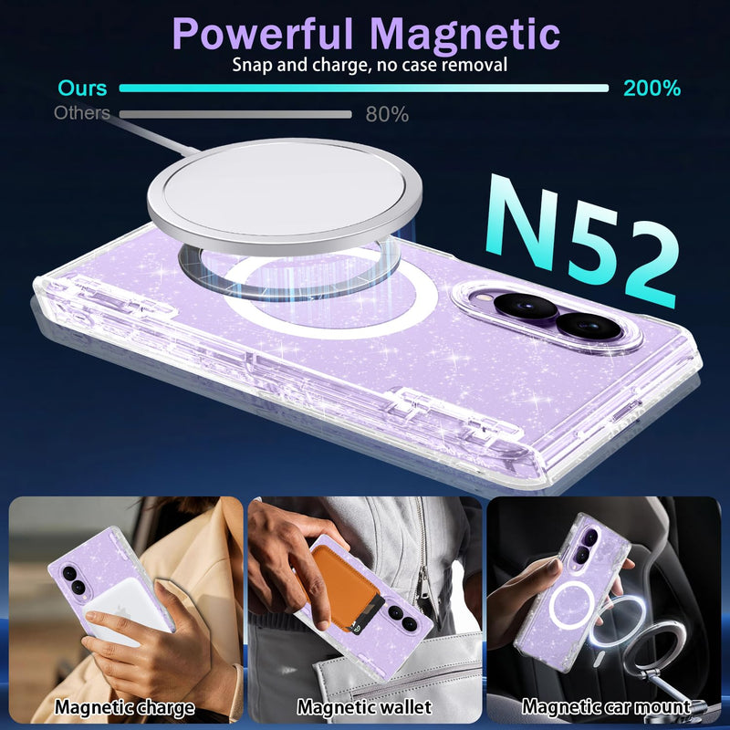 Casetego for Galaxy Z Fold 8 Case Magnetic,[Compatible with MagSafe][Built-in Screen Protector][Kickstand][Hinge Protection] Slim Shockproof Cute Women Girl Case for Samsung Z Fold,AllGlitter Hot Clear-Stand