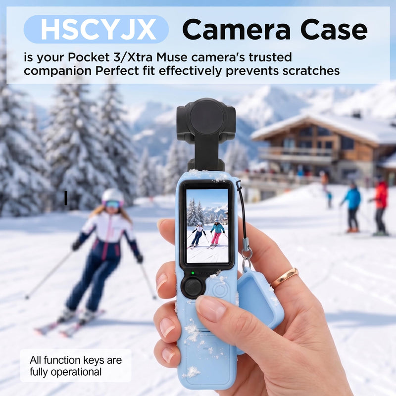 Case for DJI Osmo Pocket 3 / Xtra Muse Camera, Pocket 3 Accessories | Soft Silicone Protective Case, Comes with 2 Sets of Screen and Lens Protective Films and a Wrist Strap (Sky Blue) Sky Blue