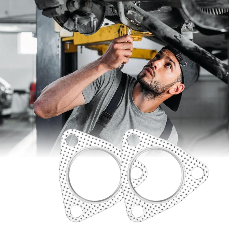 2PCS Exhaust Gasket,2" 3-Bolt Exhaust Flange Gasket,Multifunctional Manifold/Header/Muffler/Catalytic Converter Gaskets (2 inch) 2 inch