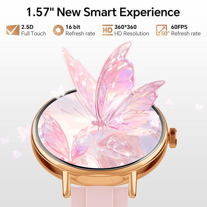 Smart Watch for Women,1.57" Touch Screen Smartwatch for iPhone& Samsung& Android,Answer/Make Call,Fitness Tracker with Heart Rate/SpO2/Sleep Monitor,IP68 Waterproof,110+ Sports Mode,2 Bands Pink 1.57 inches