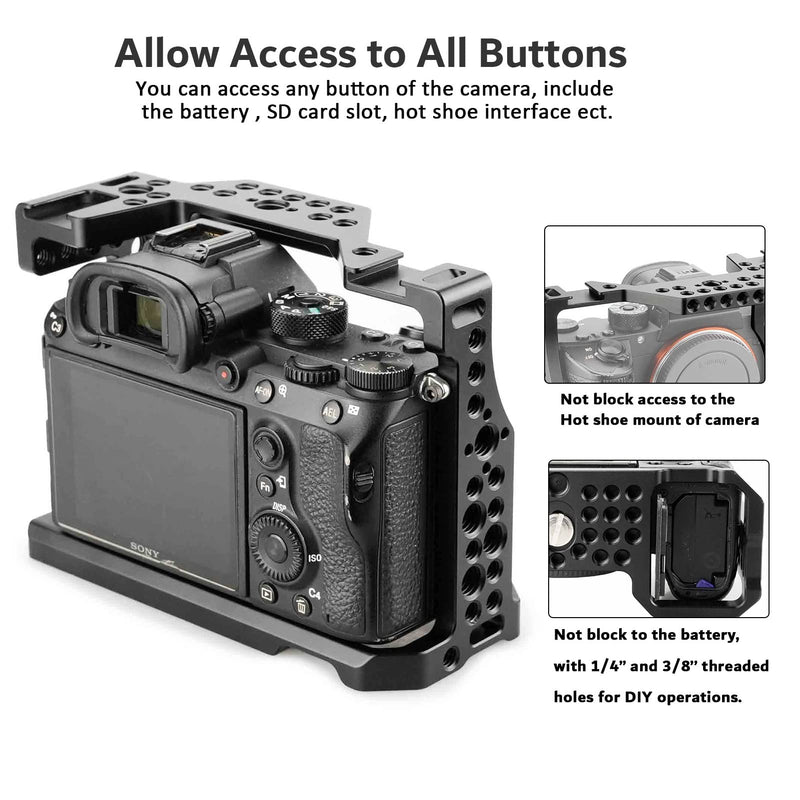 A7iii / A7riii Full Camera Cage Rig and ARRI Locating Top Handle,with 5 Cold Shoe Mounts, 1/4" & 3/8" ARRI Holes, for Sony A7III /A73 /A7RIII /A7R3 /A7M3(A7R Mark III/ILCE-7RM3) Cage + Top Handle
