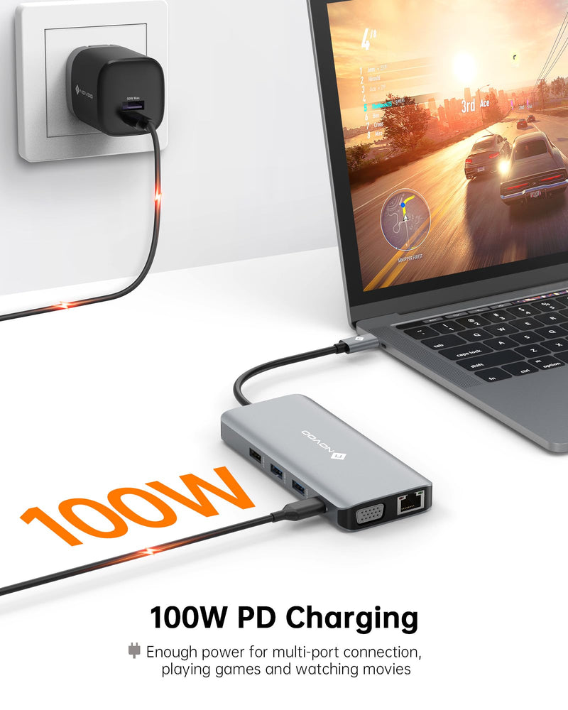 USB C Docking Station Dual HDMI Adapter, 11 in 1 Multi Display Docking Station Dual Monitor with 2 HDMI, VGA, 100W PD, 4 USB, USB C Hub Multiport Dongle Compatible with MacBook/Dell/HP/Lenovo Laptops