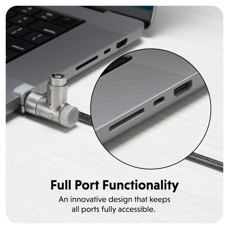 HyperShield MacBook Pro Cable Laptop Lock — Tool-Free MacBook Security Lock w/ 6.5 Ft. Steel Cable, Full Port Access — for 14” & 16” Apple Silicon Devices — Ideal for Public Spaces