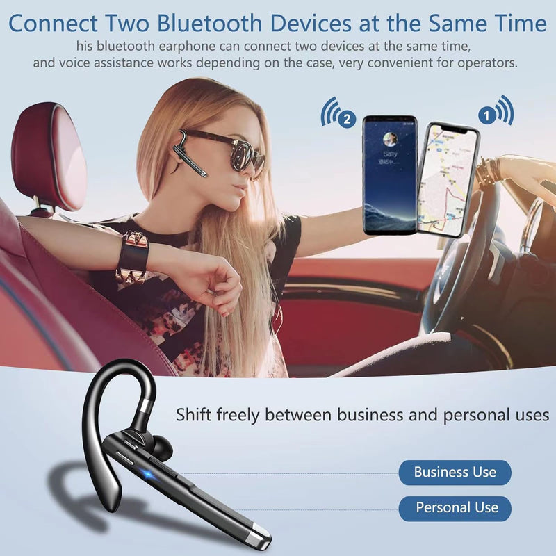 Bluetooth Headset with Microphone, Wireless Bluetooth Earpiece for Work, Trucker Headset with ENC Noise Cancelling Mic, 72H Charging Case, Bluetooth 6.1 Hands Free for Driving Office PC Phone, Black
