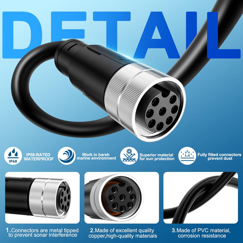 VHBW 16FT Boat Ethernet Cable for Humminbird 720073-5, Compatible with Helix 7, 8, 9, 10, 12, 15, Apex, Solix, Onix Models, Black