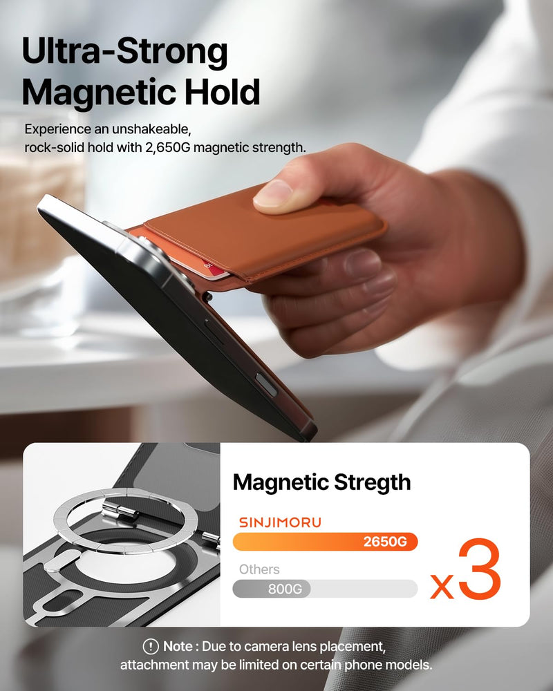 Sinjimoru Magnetic Wallet Stand for MagSafe, 3-Card Holder, Black | M-Viica Stand, adjustable stand, car mount compatible, slim lightweight design, fits iPhone 17-12