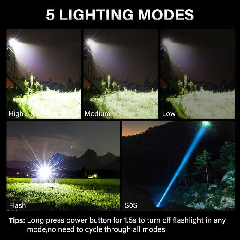 AKNEAR Rechargeable LED Flashlight 99000 High Lumens, Super Bright Flashlights with Zoomable & USB C Rechargeable & 5 Light Mode & IPX-7 Waterproof, Powerful Flash Light for Home, Hiking, Camping 2 Pack Standard Display