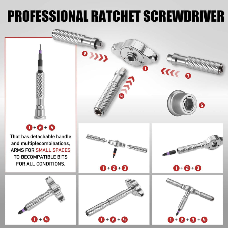 VMAN Ratchet Screwdriver Set, 66 in 1 magnetic Screwdriver sets, S2 Steel Bits, DIY Combination Flexible Shaft, Suitable for Furniture Assembly, Precision Electrical Appliance Repair, Bicycle Tools