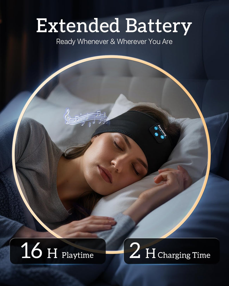Perytong Sleep Headphones for Side Sleepers – 14Hrs Bluetooth Headband with Ultra-Thin HD Stereo Speakers, Detachable Washable Design, Wireless Music Headband for Insomnia, Meditation, Travel Ebonyblack