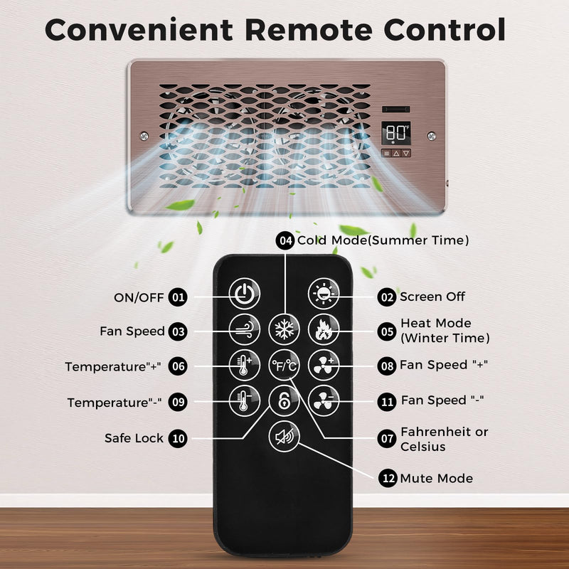 Built-in Register Booster Fan with Cover for Air Heat Vent with Fan,Fits 4"x10" Duct/Ceiling/Floor Vents, Improves AC & Heating/Cooling,Quiet 10-Speed Household/Bedroom Ventilation,smart,Bronze Bronze