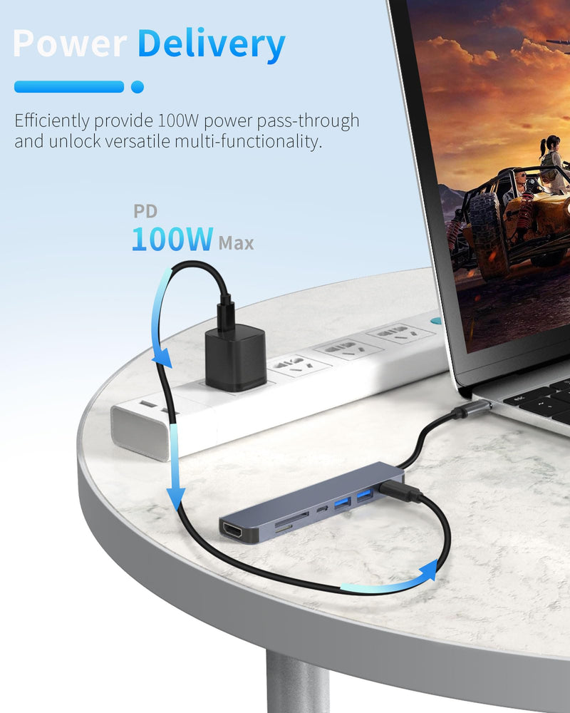 USB C Hub, 7 in 1 USB C Docking Station with 4K HDMI,100W PD, 3 5Gbps Data Ports(1 USB-C & 2 USB 3.0),TF/SD Card Reader, USB Hub for Laptop, MacBook Pro/Air/Mac/Dell/HP/ASUS/Acer/Steam Deck