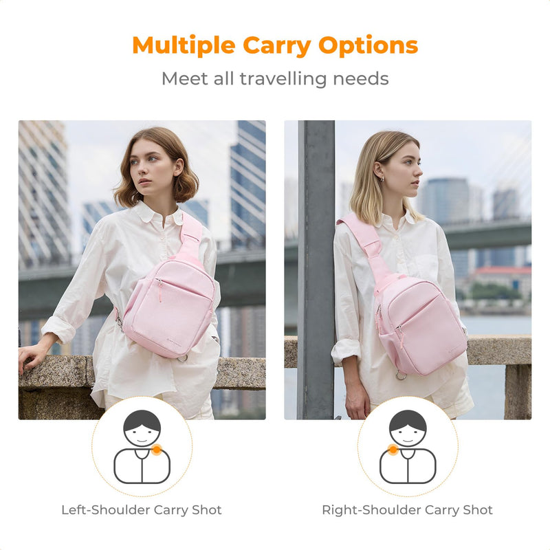 K&F CONCEPT Camera Sling Bag, Compact Crossbody Bag for DSLR Mirrorless | Lightweight Fabric, with Tripod Holder, Quick Access & Custom Dividers, Men & Women, for Sony Canon Nikon, Light Pink, BS06 Sling Bag-5L