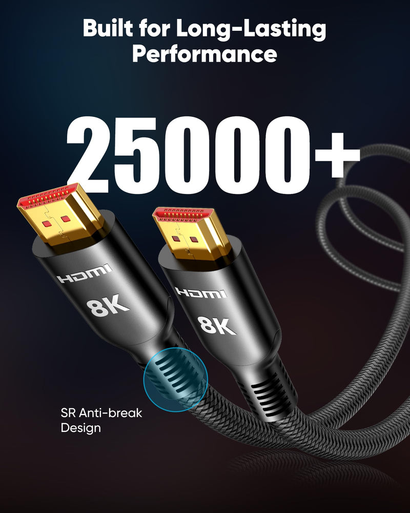 Highwings Long HDMI Cable 30FT, 8K 4K HDMI 2.1 Cord Ultra High Speed[48Gbps 8K@60Hz 4K@120Hz], Heavy Duty, Flexible,Braided, eARC, HDCP 2.2&2.3, HDR 10-Compatible with HDTV,Projector,Monitor and More 30 feet