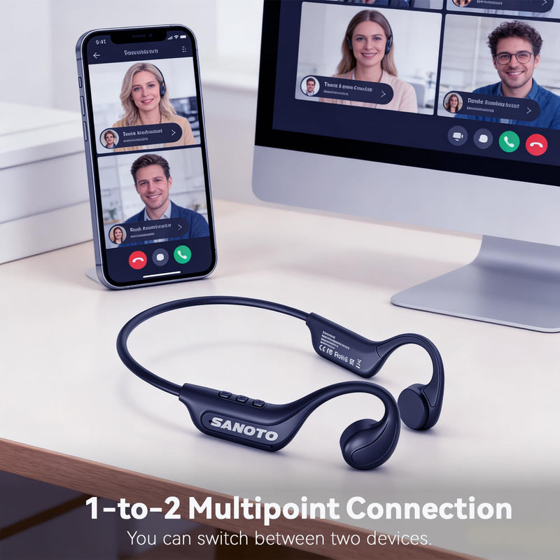 MONODEAL Bone Conduction Headphones Open Ear Bluetooth Running 10H | EQ Mode Switching Lightweight Bone Conduction Earbuds IP65 Waterproof Dark black
