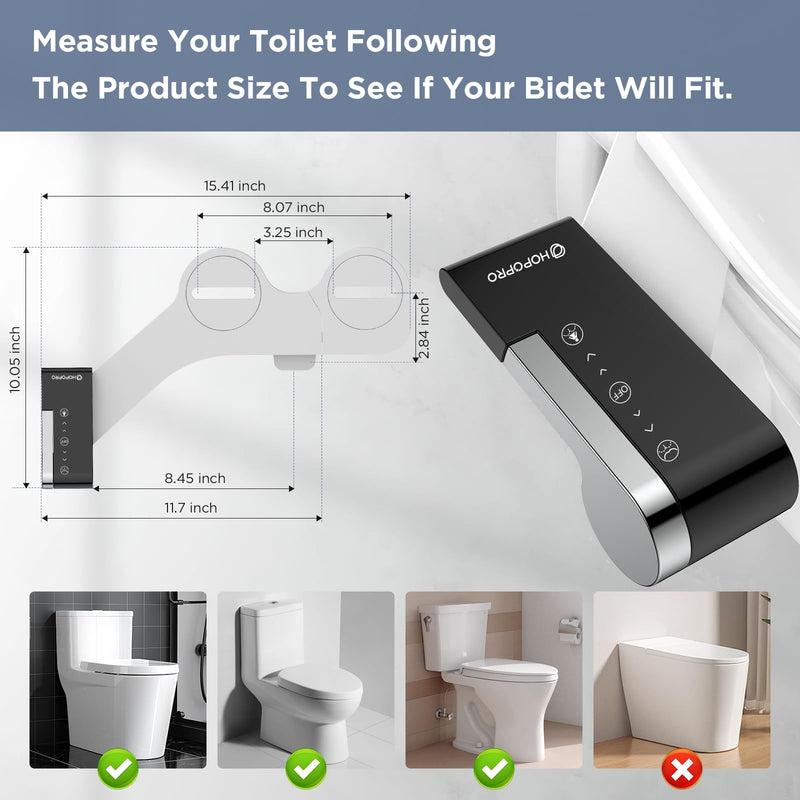 HOPOPRO Bidet Attachment for Toilet, Non-Electric Bidet Ultra-Slim Dual Nozzle (Feminine/Rear Wash), Cold Water Bidets Sprayer for Existing Toilets with Adjustable Pressure Control 1-Min Install Matte ‎Black