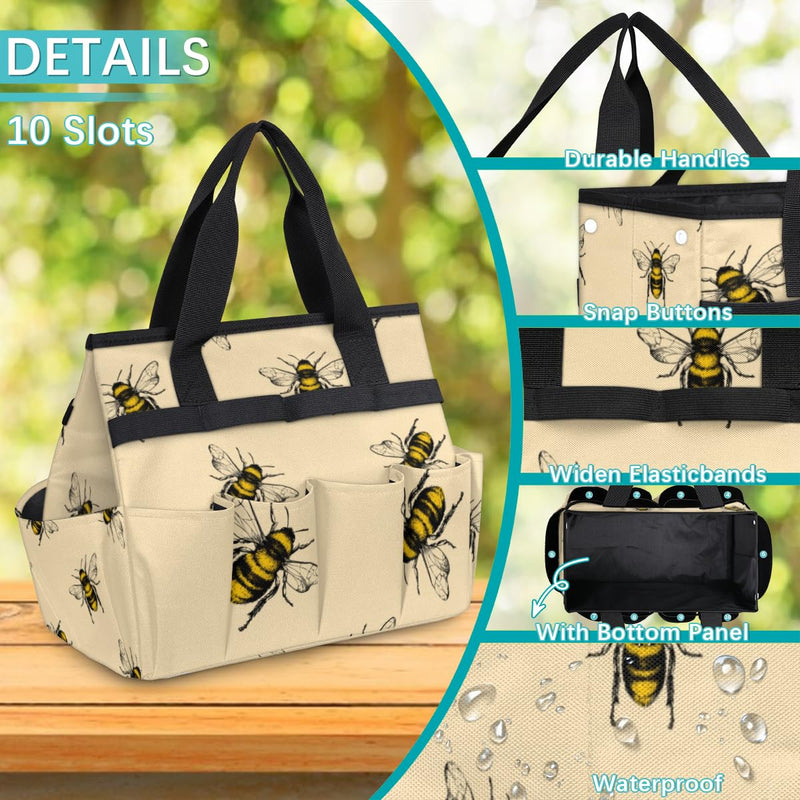 Garden Tool Tote Bag for Women Men Flying Animal Bee Gardening Tool Storage Bags with 10 Pockets Standable Garden Home Tool Kits Organizer for Indoor Outdoor Gardening Gifts