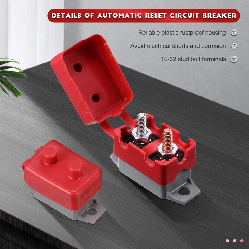 BBTO 4 Pieces DC 12V - 24V Automatic Reset Circuit Breaker Circuit Breaker with Cover Stud Bolt for Automotive and More (30 Amp) 30 Amp