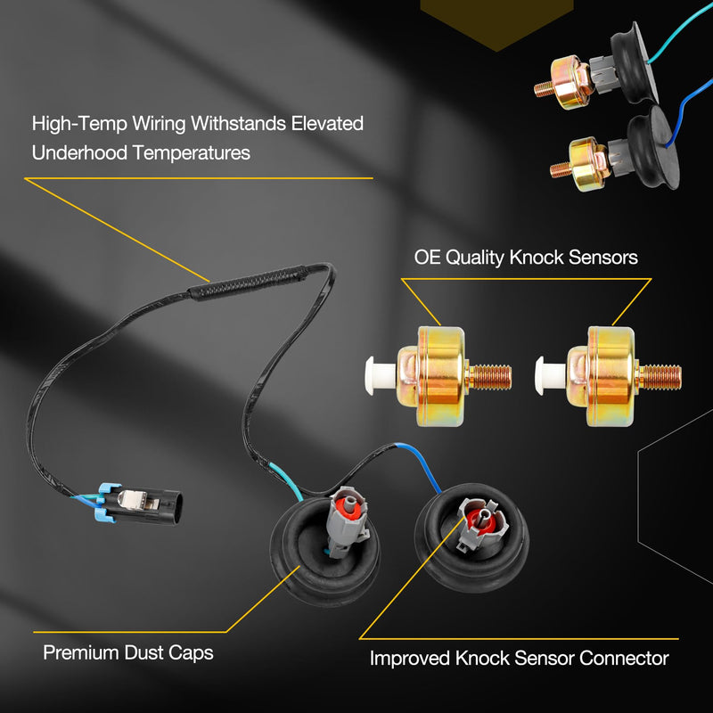 Dual Knock Sensors with Wiring Harness and Intake Manifold Gasket Kit | for Chevy Silverado Avalanche Tahoe, GMC Sierra Yukon, Cadillac Hummer & More GM Vehicles | Replace# 12601822,213-3521,89060413