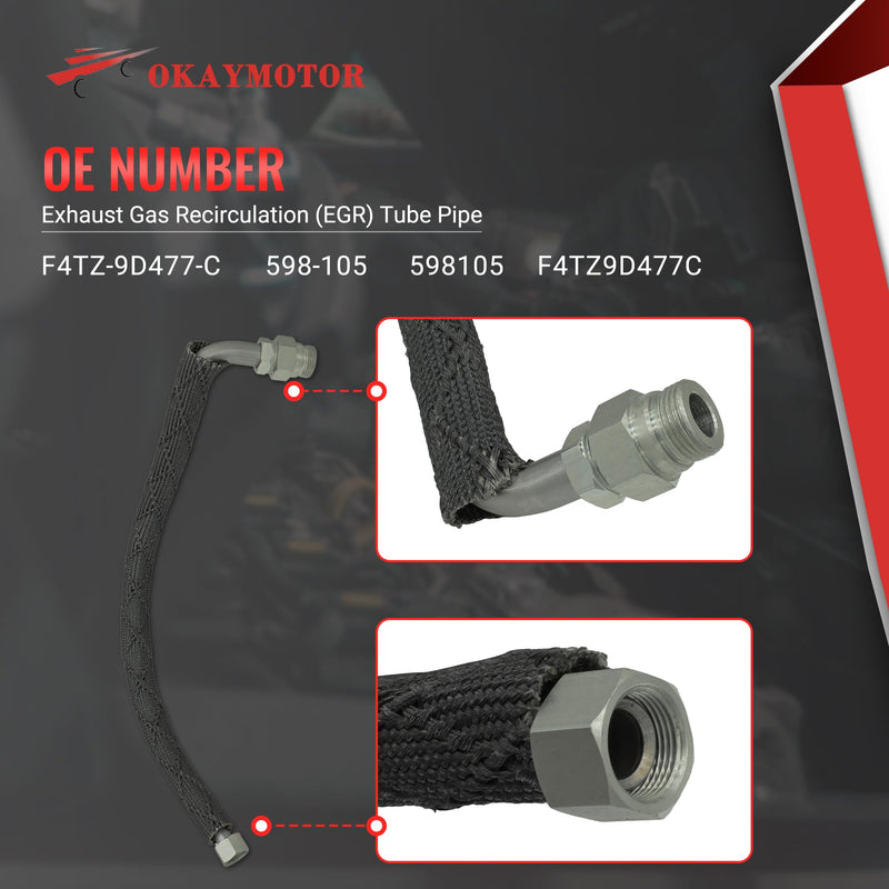 F4TZ9D477C Exhaust Gas Recirculation (EGR) Tube Pipe for 1993-1995 Ford F150 F250 E150 E250 E350 Econoline 1990-1992 Ford Bronco 4.9L 598-105