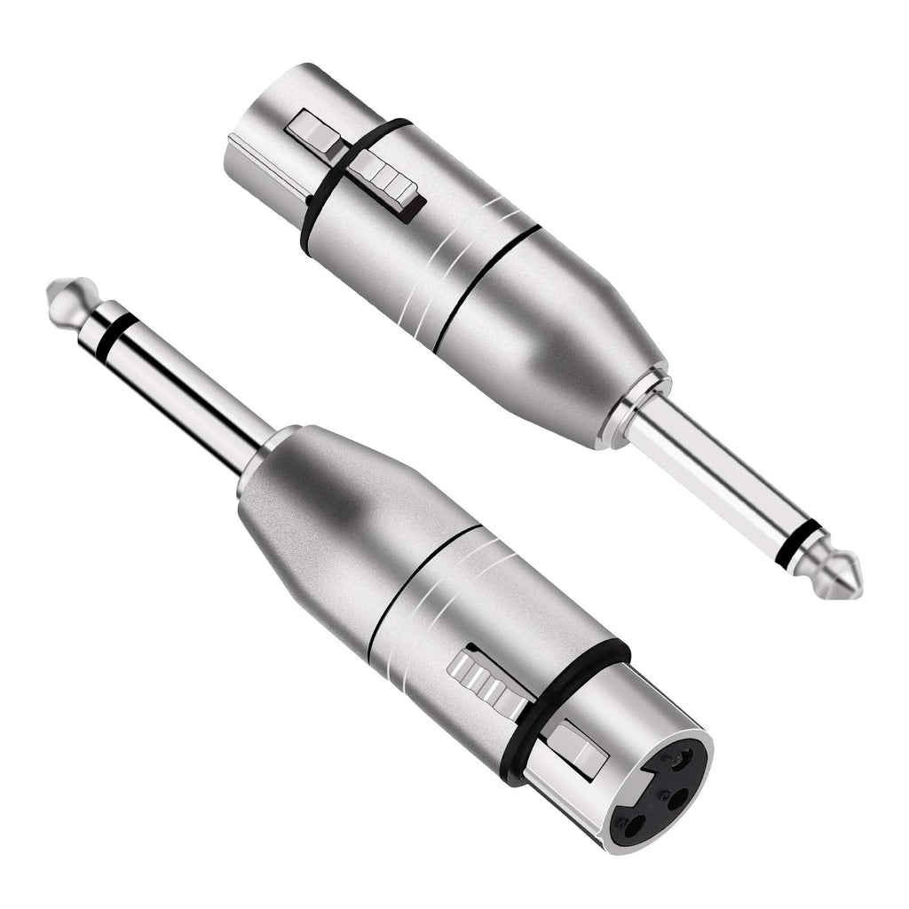 tisino XLR Female to 1/4" TS Mono Adapter, Unbalanced Female XLR to Quarter Inch 6.35mm Male Adapters - 2 Pack XLRF to 1/4" TS