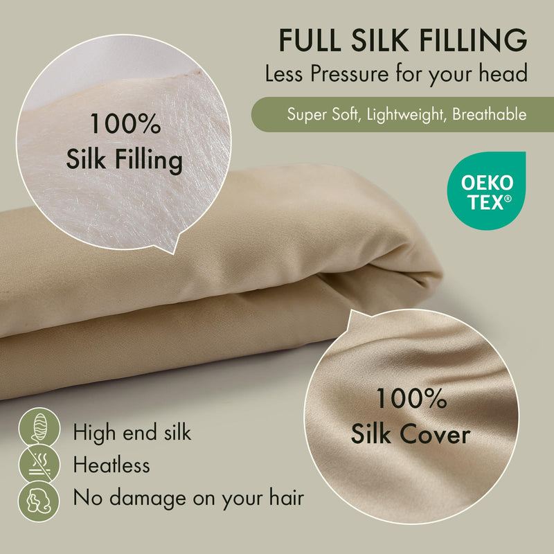 LILYSILK Women 100% Silk Heatless Hair Curler 3pc Set Silk Filled Hair Roller Rods with Adjustable Bowknot Tie Frizz-free Overnight(Coffee) Coffee