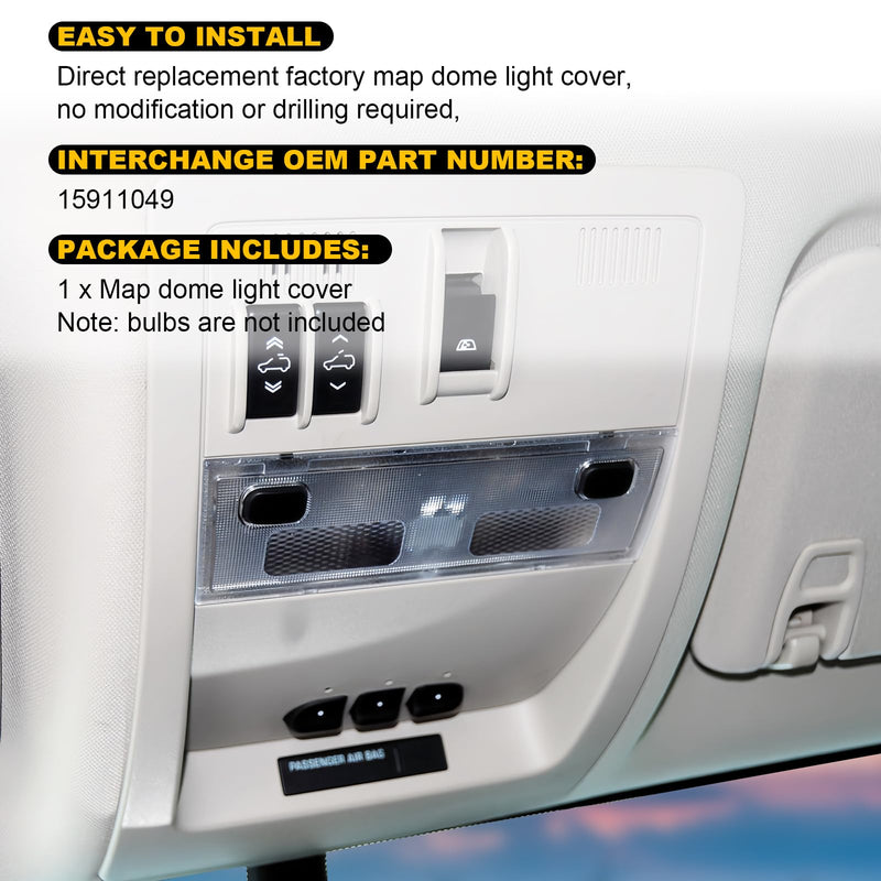 Interior Overhead Console Dome Light, Ceiling Cab Dome Lights Cover, Clear Lens Frosted Housing Compatible with 2007-2013 Chevy Silverado GMC Sierra Yukon Tahoe Cadillac Escalade Suburban Avalanche