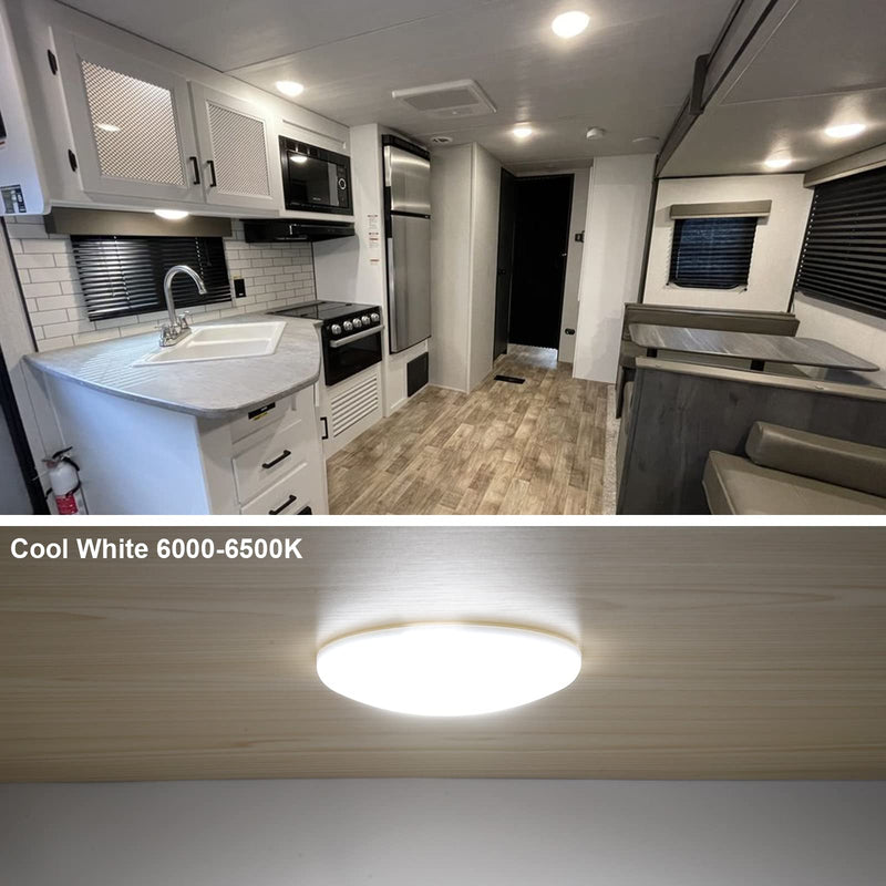 2 Pack RV LED Ceiling Puck Light RV Boat Interior Light DC 12V Surface Mount Ceiling Dome Light, 4.5W Panel Downlight for Camper Van Travel Trailer Motorhome(Cool White) 2 Pack/Cool White