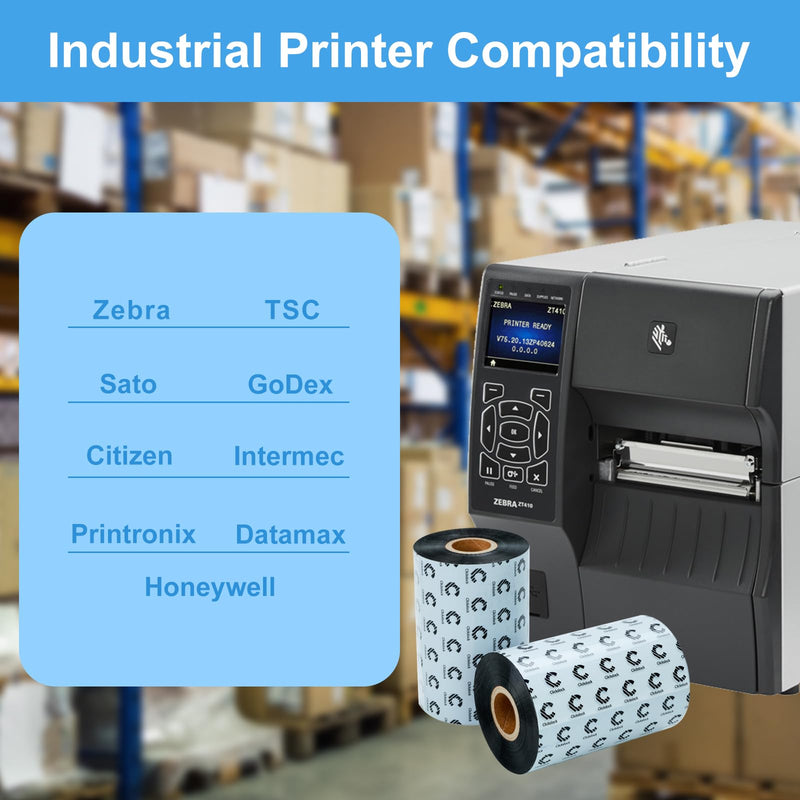 Premium Enhanced Wax Thermal Transfer Ribbon, 4.33" x 1476', 1 Roll | 110mm x 450m Black Barcode Label Ribbon with 1" Core for Zebra, Tsc, Godex, Citizen and Compatible Industrial Printers 1 Roll - 4.33''x1476'