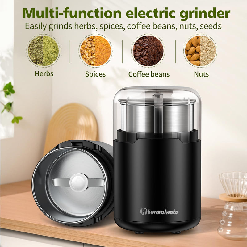 Herb Grinder, Spice Grinder, Coffee grinder, 150 w Electric Herb Grinder with Stainless Steel Blade and Cleaning Brush, Compact Size Electric Grinder for Herb Spices Coffee Nuts Seeds,etc.